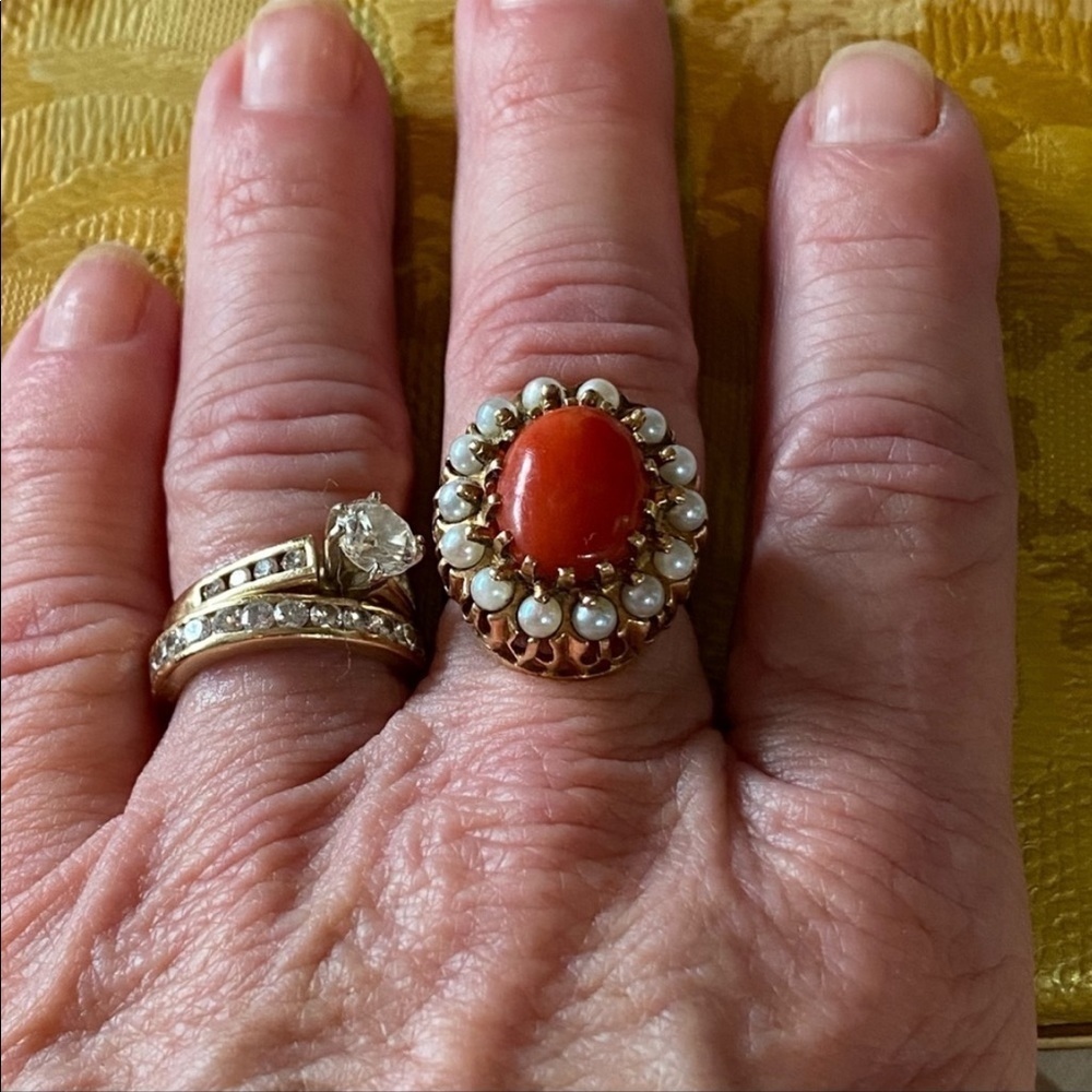 14 KARAT GOLD ANTIQUE RING SIZE 6 CORAL - Picture 8 of 11